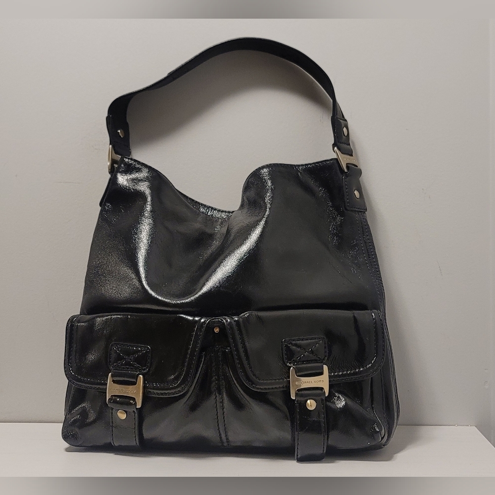 Michael Kors Black Patent Leather Shoulder Bag In New Condition